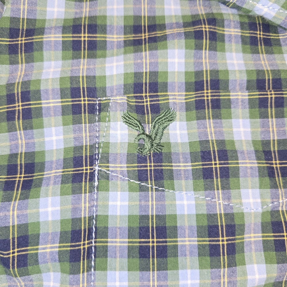 American Eagle Men’s Plaid Button Up Shirt Green Blue Long Sleeve Size XL‎ - Picture 3 of 6